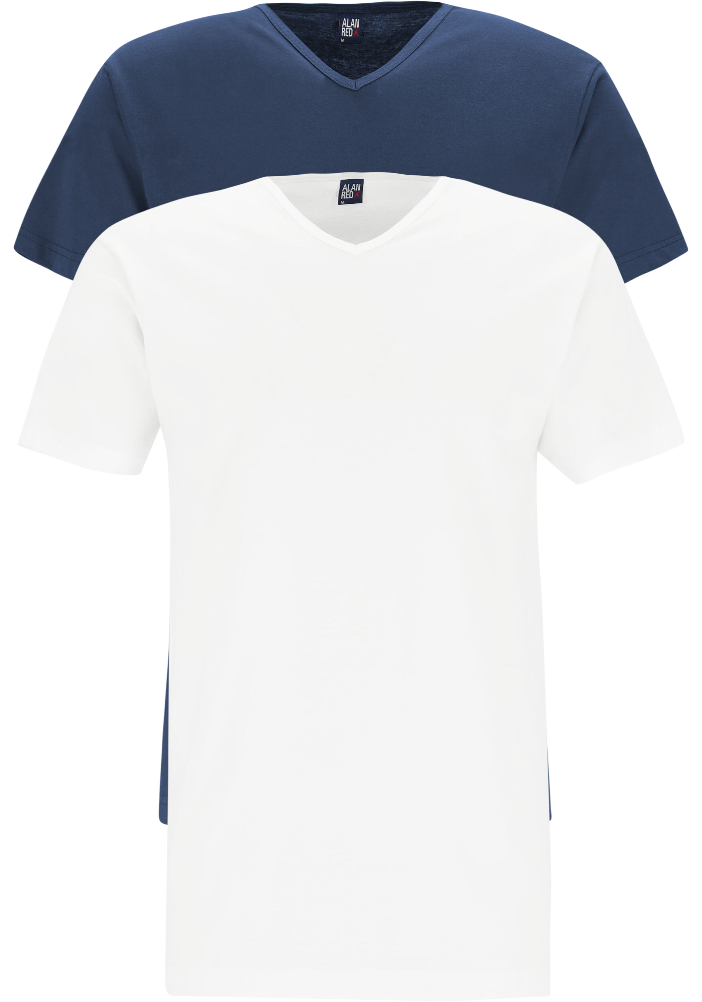 ALAN RED T-shirts Vermont (2-pack), V-hals, wit en denim blauw